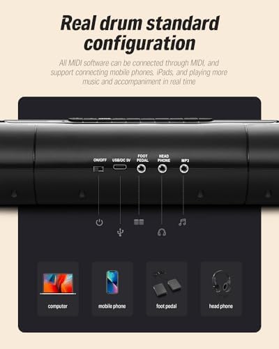 Bild 5 - Donner Elektronisches Drum-Pad, 9 Pads Elektronisches Schlagzeug-Set Roll Up Leises Drum-Pad mit eingebautem Lautsprecher, Kinder Urlaubs- & Geburtstagsgeschenk Musikspielzeug DED-20(SE)