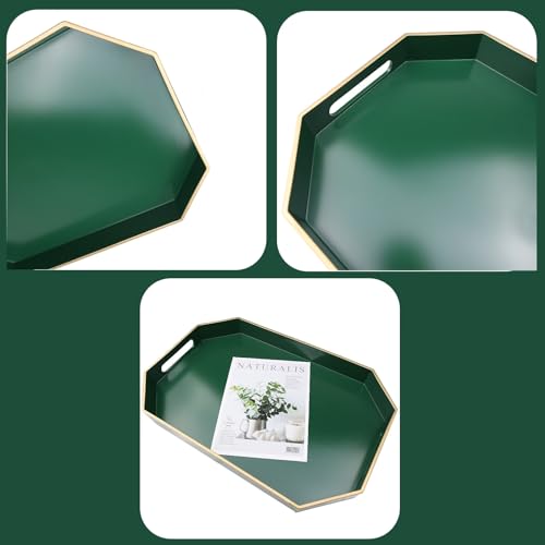 Omuriko Green Decorative Tray with Handles, Versatile Serving Tray for Coffee Table, Ottoman, Ideal for Serving, Displaying, Organizing, 15.7"*10.2"*1.57" by Omuriko - Used condition - Image 4