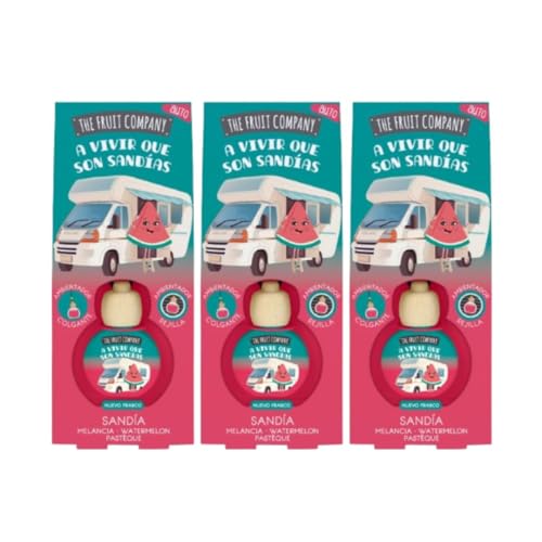 TIENDIFY - Pack de 3 Ambientadores Coche 2en1 The Fruit Company | Aroma Frutal, Absorbe Olores, Sin Alcohol, Extractos Naturales | Rejilla o Colgante | Larga Duración +45 Días (SANDIA)