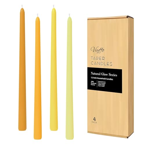 Viyffo Taper Candles, 12 Inch, 4 Pack, Yellow – Unscented,