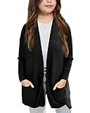 Goranbon Girls' Cardigan Sweaters Open Front Long Sleeve Casual Sweater Coats with Pockets Black