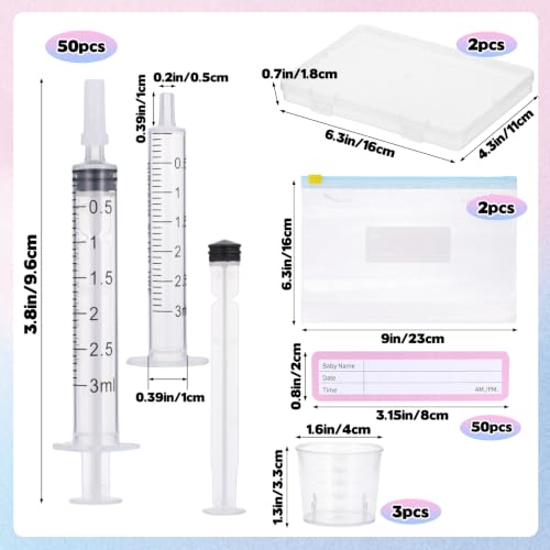 50 PCS Colostrum Collection Kit, 3ml Colostrum Collector, Breast Milk Collector Syringes with Caps, Measuring Cups, Label Stickers, Freezer Box and Storage Bags, Newborn Gift Set for Breastfeeding by Rainmae - Used condition - Image 2