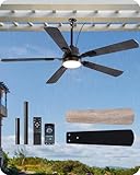 EDISHINE 52' Outdoor Ceiling Fan with Light, IP66 Waterproof Gazebo Hanging Fan, 5200 CFM, 3CCT, APP/Remote Control, 5 Wood Blade, 6-Speed Winds, Plug in Ceiling Fans for Patios Porch Pergola, Black