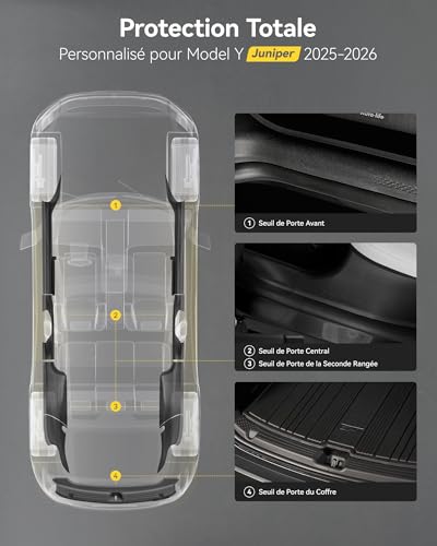 3W Zubehör für Tesla Model Y Juniper 2025-2026 Premium/Performance für den Innenraumschutz, Maßgefertigte TPE Allwetter-Fußmatten, Kofferraumatte Set und Einstiegsleistenschutz Set