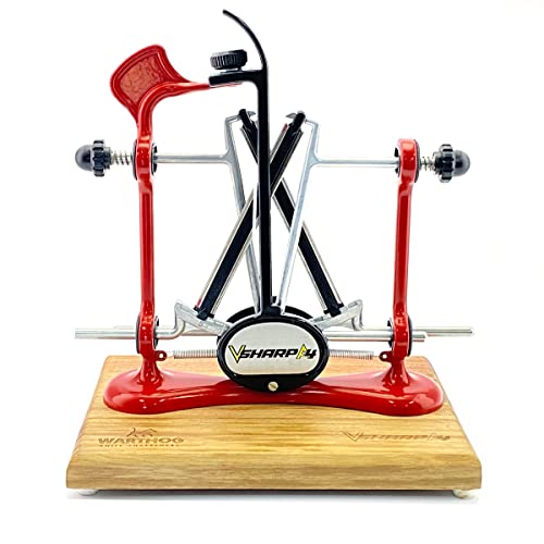 Warthog V-Sharp Elite Knife Sharpeners With Deluxe Wooden Base, 325 Grit Diamond Rods With Adjustable Angles, Professional Knife Sharpener System, Metal Frame Construction, Red #TOP1