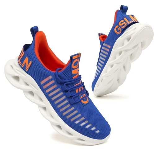 Image of GSLMOLN Mens Slip On Walking Shoes Blade Tennis Shoes Lightweight Workout Shoes Breathable Mesh Fashion Sneakers Blue/Orange 10.5