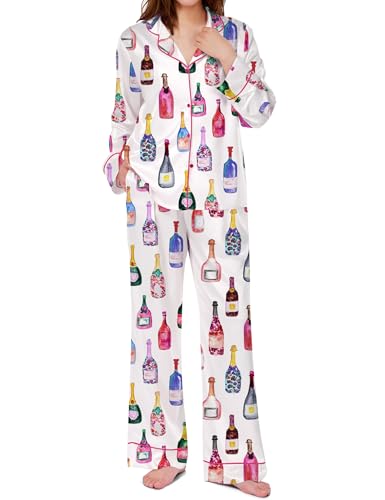 Image of SHESHOW Satin Pajamas for Women Set Long Sleeve Button Down Sleepwear 2 Piece Nightwear Women Pjs Sets Size XS-XXL