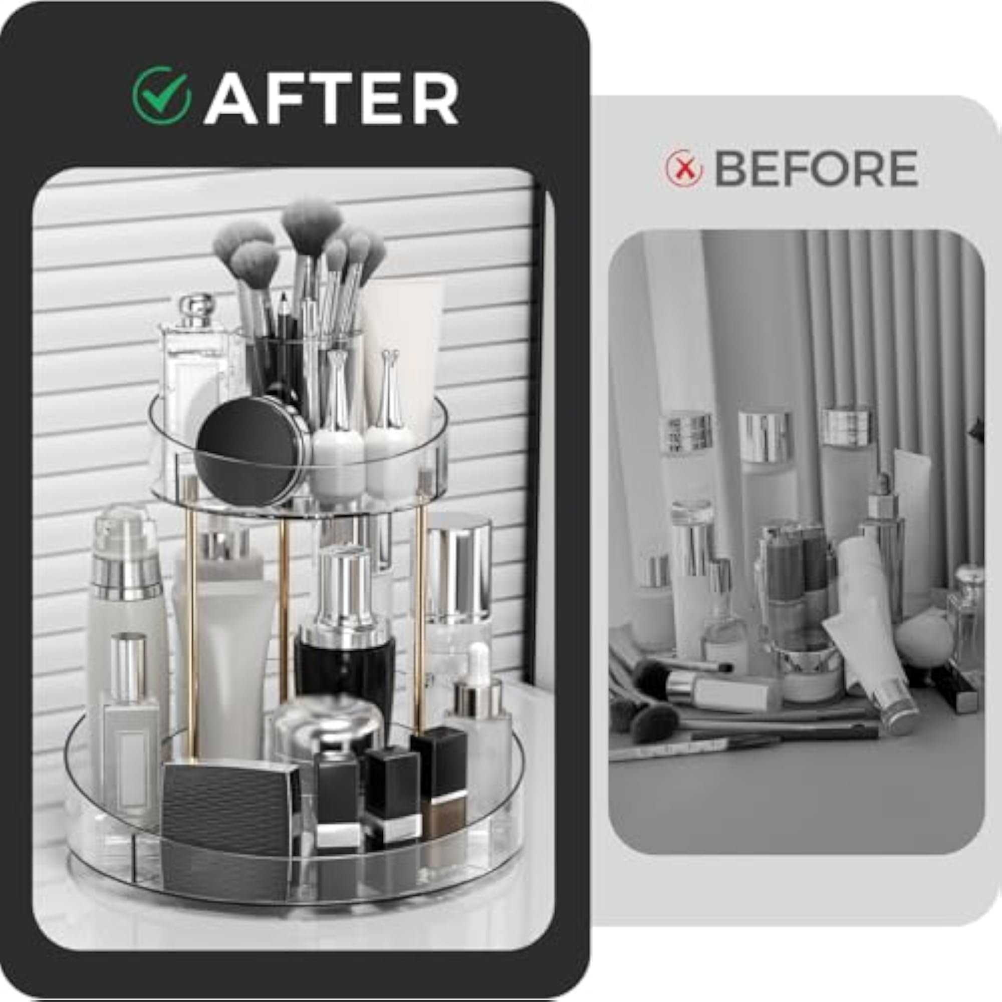 2 Tier Rotating Makeup Organizer for Skincare and Lipstick