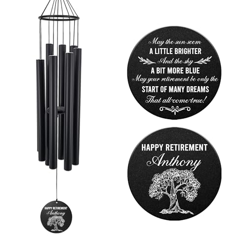 Image of Personalized Retirement Wind Chimes for Outside, 36 inch Happy Retirement Gift for Women, Men, Coworker, Colleague, Boss, Teacher, Nurse, Friend, Going Away Garden Patio Decor