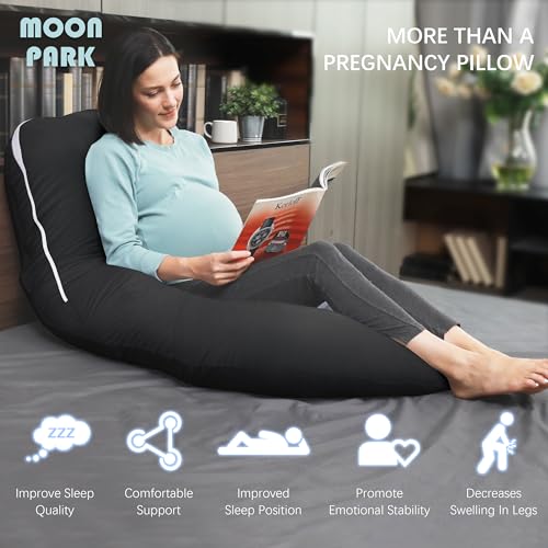 Image of MOON PARK Pregnancy Pillows for Sleeping - U Shaped Full Body Maternity Pillow with Removable Cover - Support for Back, Legs, Belly, Hips - 57 Inch - Black - Cooling Cover