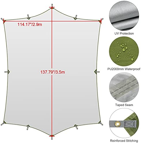RYACO Hammock Rain Fly Tent Tarp 350cm x 290cm, Waterproof Anti-UV Oxford 210D Camping Shelter, Lightweight Camping Tarp for Mountaineering Outdoor Travel Beach, Windproof Camping Gazebos
