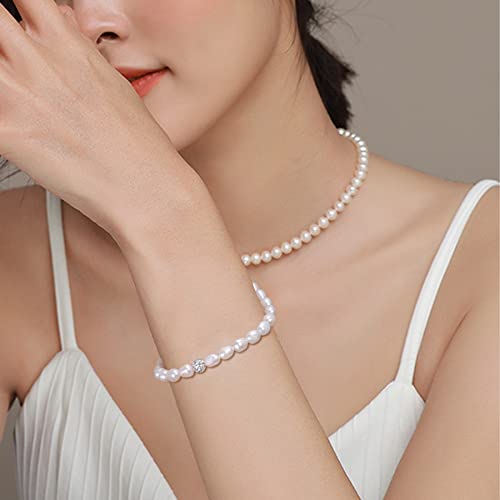 Cowlyn Pearl Bracelet Baroque Culture Cubic Zirconia Crystal Ball Stretch String Stackable Strand Handmade Charm Fashion Valentine Jewelry For Women Girl #TOP1