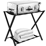 Folding Luggage Rack Suitcase Stand with Storage Shelf for Guest Room Bedroom Hotel, Black (1)