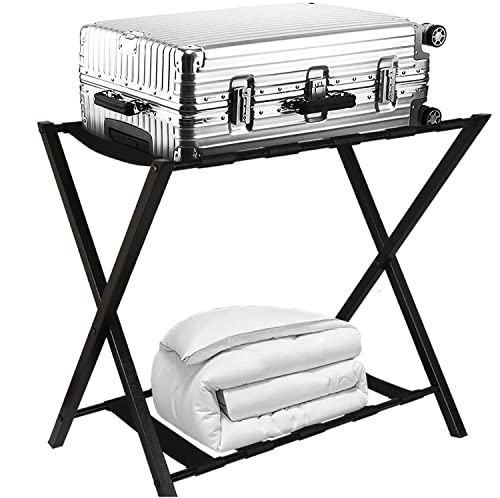 Folding Luggage Rack Suitcase Stand With Storage Shelf For Guest Room Bedroom Hotel, Black (1) #TOP1