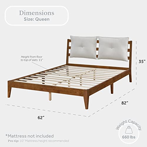 Dg Casa Pillow Top Headboard Platform Bed Frame, Beige Fabric, Solid Rubberwood, Wooden Slat Support System; Platform Bed Frame, Plush Headboard, Cushion Headboard, Beige Fabric Pillows #TOP1