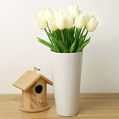 sandweek Artificial Tulips Flowers Real Touch Arrangement Bouquet for Home Room Office Party Wedding Decoration(White,10pcs)