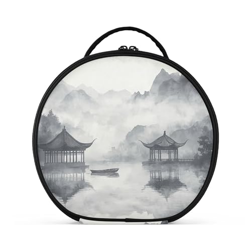 Takiito Chinese Ink Painting Landscape Travel Makeup Case Portable Makeup Box Artist Cosmetic Case Organizer With Adjustable Dividers