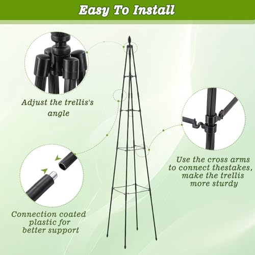 AlisisFores 2 Pack Garden Trellis for Climbing Plants Outdoor,63inch Tall Rustproof Metal Obelisk Trellis Support for Potted Vines Vegetable Plants Indoor Outdoor, Lightweight by AlisisFores - Image 3