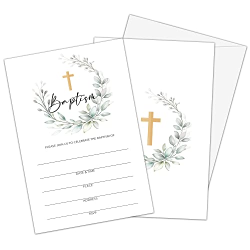 Boho Greenery Baptism Invitations with Envelopes