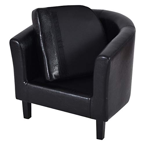 Arm Chair Pu Leather Single Sofa Tub Barrel Club Seat Furniture W/ Cushion (Black) #TOP1