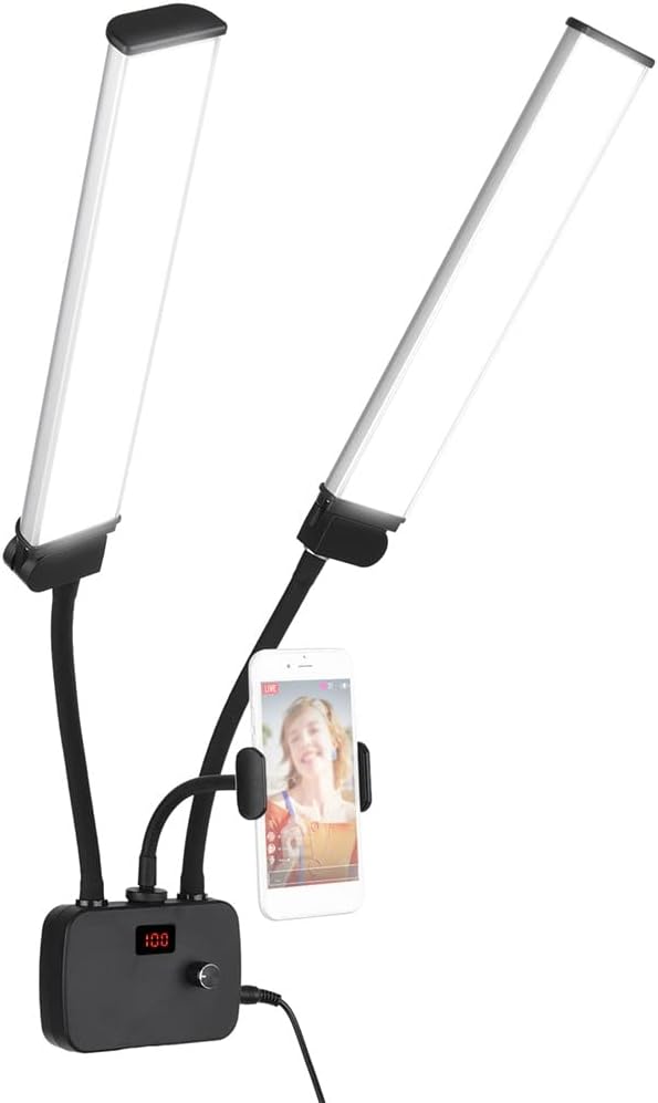 Flexible Arms LED Fill Light Bi-Color Dimmable LED Video Light 3 Lighting Modes with Phone Holder for Makeup Live Stream