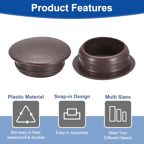 Image of uxcell 200Pcs Screw Hole Plugs, 16mm(5 /8 inch) Dia Plastic Round Button Plugs Snap in Locking Hole Covers Flush Type Caps for Furniture Cabinet, Dark Brown