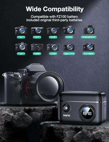 Image of llano NP-FZ100 2400mAh Battery (Pack of 2) & 18W Dual Fast Charger for Sony A7V A7III A7IV A6700 RX10V FX3 FX30 A9 A7C A7CII ZV-E10II ZV-E1 A7RIII, Charging Box with Digital Display & SD Card Storage