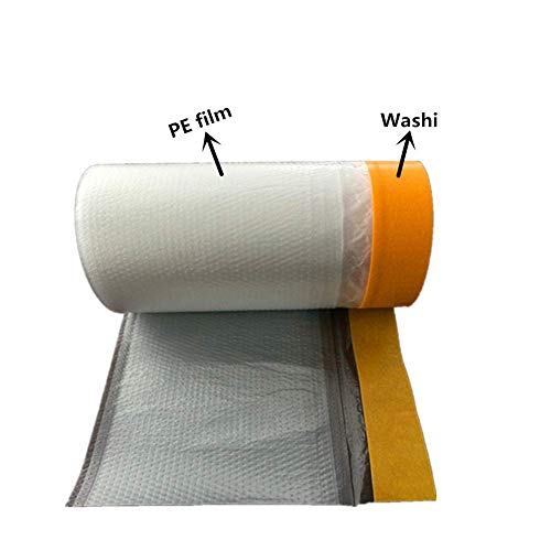 Film de masquage pour peindre, 20 m Pre Coutures film de masquage Rouleau de ruban adhésif autocollant Peinture Coque de protection Film Sheet (20 m × 55 cm)
