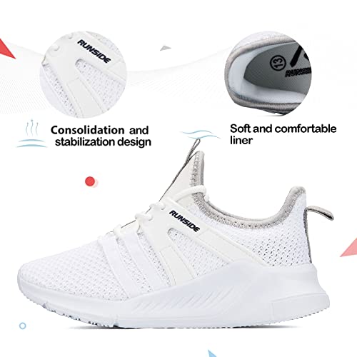 Runside Kids Sneakers Lace-Up Running Tennis Athletic Shoes For Boys&Girls (Toddler/Little Kid/Big Kid) White #TOP3