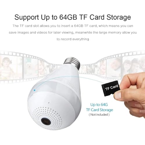 DDLC 1080p WiFi Bulb CCTV cameraWireless PTZ Bulb Shape V380 Pro | Indoor 360&deg; Smart Home Security Camera Light Vision 24x7 Continuous Recording with Motion Sensor LED Lights (Bulb Camera)