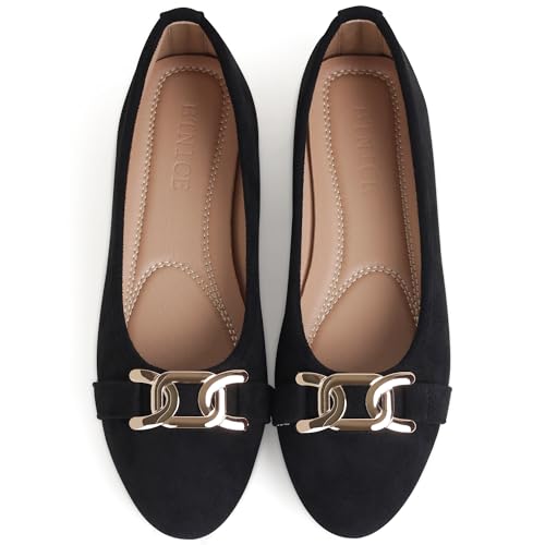 Black Flats for Women Comfortable Suede Round Toe Ballerina Shoes Slip on Work Flats for Women Office Comfort Size 10
