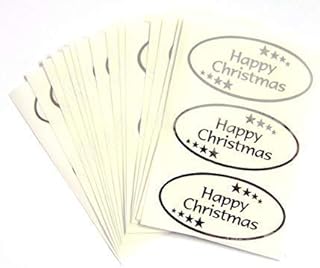 Pack of 24 Happy Christmas Stickers, Bright Shiny Silver on Clear Transparent - Labels for Cards, Festive Craft and Decoration