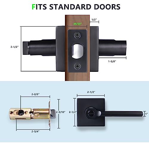 Hbl' 5 Pack | Black Interior Door Handles Heavy Duty - Privacy Door Knobs For Bedroom & Bathroom | Zinc Construction With Standard Strike Plate | Fits Door Panel Thickness 1-3/8" To 1-3/4". #TOP3