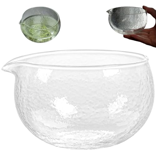 Kalastussaari Matcha Bowl con boquilla, 450 ml de estilo japonés de vidrio transparente Matcha Towl con superficie sin deslizamiento para vidrio en casa de la oficina en casa