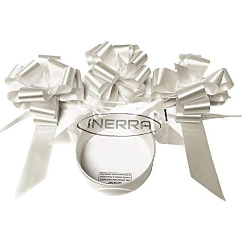 INERRA Wedding Car Decoration Kit - 3 x Large Pre-Assembled 7” Bows with 14-Loops and 7 Metres of Ribbon - With Colour Match (White) Cover