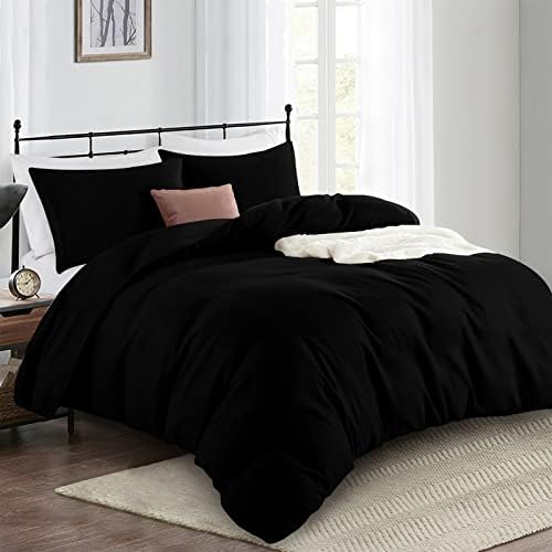 Hafaa King Size Duvet Cover Sets  Brushed Microfiber 3 PCs Plain Grey Bedding Set with Pillow Cases  Button Closure Ultra Soft Quilt Bed Cover (230x200cm)