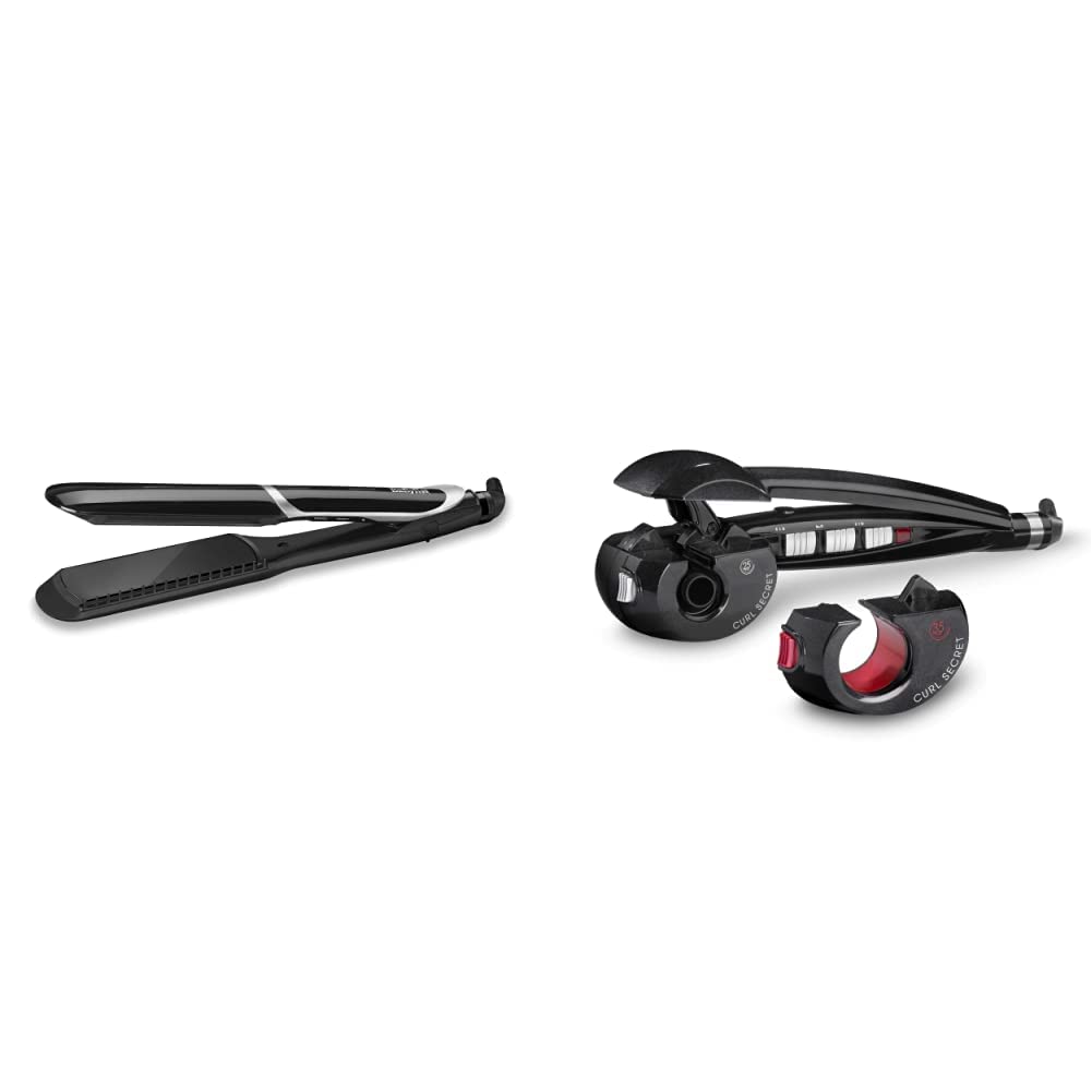BaByliss Sleek Control Wide Glätteisen mit Ionen-Technologie und extra langen & breiten Platten ST397E & Paris Curl Secret Ionic 2, automatischer Lockenstyler mit 2 Aufsätzen, C1300E schwarz