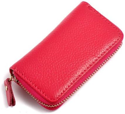 Leather Card Holder Car Key Case, Rose Red, Zipper Wallet