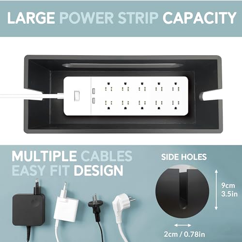 [Pack of 2] Wooden Cable Storage Box, Large Storage Stand for Desk, TV, Computer, USB Hub - Thumbnail 5