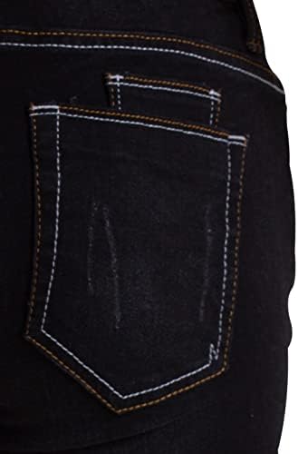 AFS Ladies Stretchy Denim Shorts Distressed Jeans Boyfriend Skinny Hotpants Ripped Rollup Half Pants (14, Black)