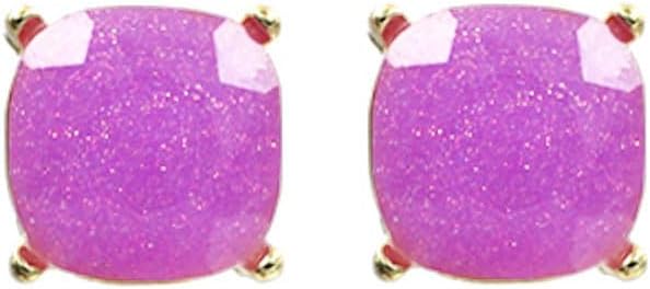 Sparkly Color Glass Post Earrings - Cushion Cut Solid, Square Lever, Round, Semi Precious Glitters Epoxy, For Women