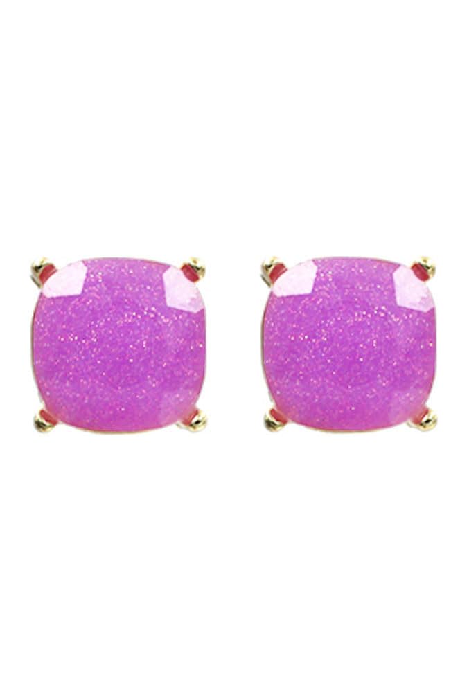 Sparkly Color Glass Post Earrings - Cushion Cut Solid, Square Lever, Round, Semi Precious Glitters Epoxy, For Women