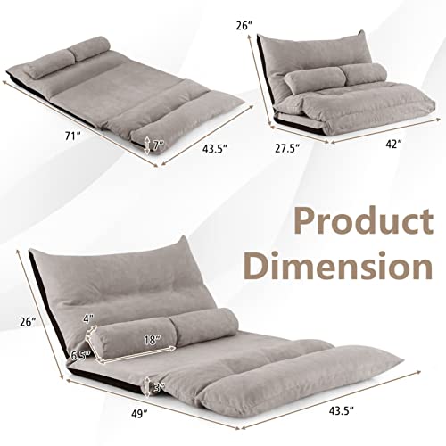 Tuochufun Fluffy Lazy Sofa, Adjustable Floor Sofa Bed With 2 Lumbar Pillows (Gray) #TOP2