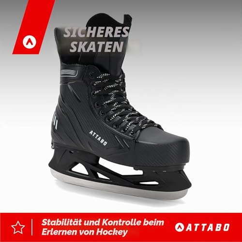 ATTABO Frazer II Kinder Hockey-Schlittschuhe, verstellbar (31–34/35–38/39–42), schwarz – Edelstahlkufe, Harter Schaft, Micro-Schnalle + Powerstrap, warmes Innenfutter (31-34)