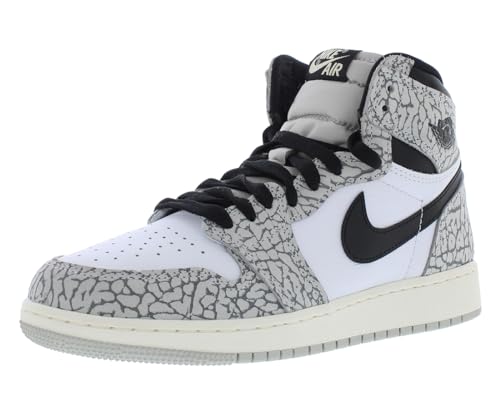 Nike Big Kid's Jordan 1 Retro High OG White Cement Grey/Blk/Wht (FD1437 052) - 4, Tech Grey/Muslin Black/White
