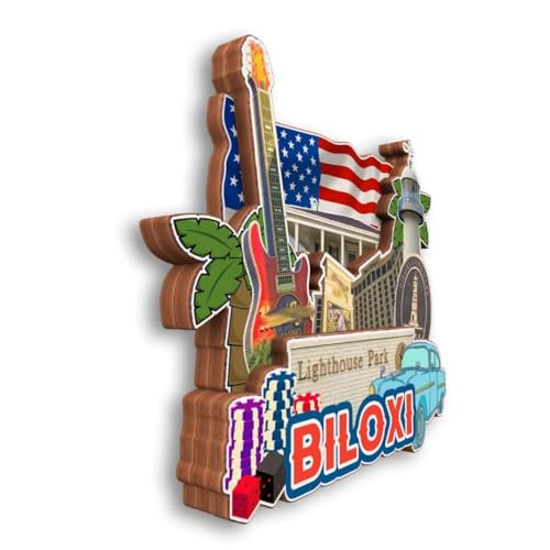 Imán 3D de madera para refrigerador Biloxi Mississippi USA miniatura 3