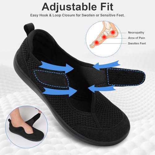 JOINFREE Mens Diabetic Walking Shoes Wide Toe Box, Adjustable Zero Drop Non Slip Sneakers, Breathable Knit Casual Shoes for Swollen Feet, Edema, Sensitive Feet, Elderly, Arthritis2