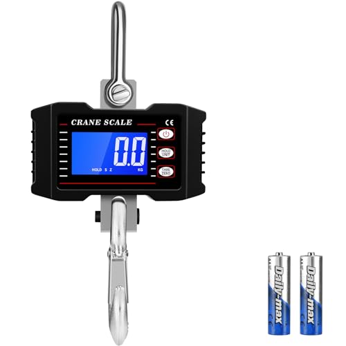 Industrial Crane Scale 1000kg / 2200lb - Heavy Duty Hanging Scale with High Precision Sensor, Data Hold, Tare & Unit Switch - Aluminum Alloy Case for Factory, Construction, Farm