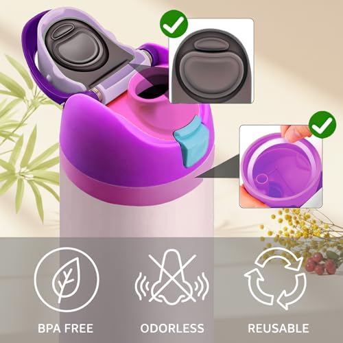 Replacement Lid for Cup 16oz 24oz 32oz 40oz, One Button Water Bottle Top with 2 Silicone Straws,Stopper and O Ring Gasket, Leakproof BPA-Free Cup Accessories (Pinkish Purple) - 5