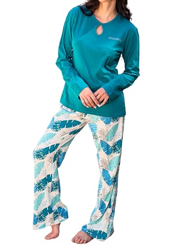 o-day Coconuda Pigiama Donna Cotone Leggero 100% - Ideale per Primavera e Mezze Stagioni - Completo di Maglia con Bottoni Pantalone Comodo ed Accessorio Coordinato